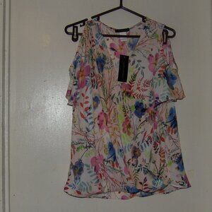 NWT Jenny & Marlis Floral Cold Shoulder Surplice Blouse/Top Sz L